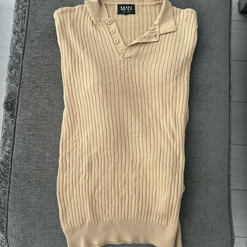 BoohooMAN L/S Ribbed Polo - Picture 2 of 4